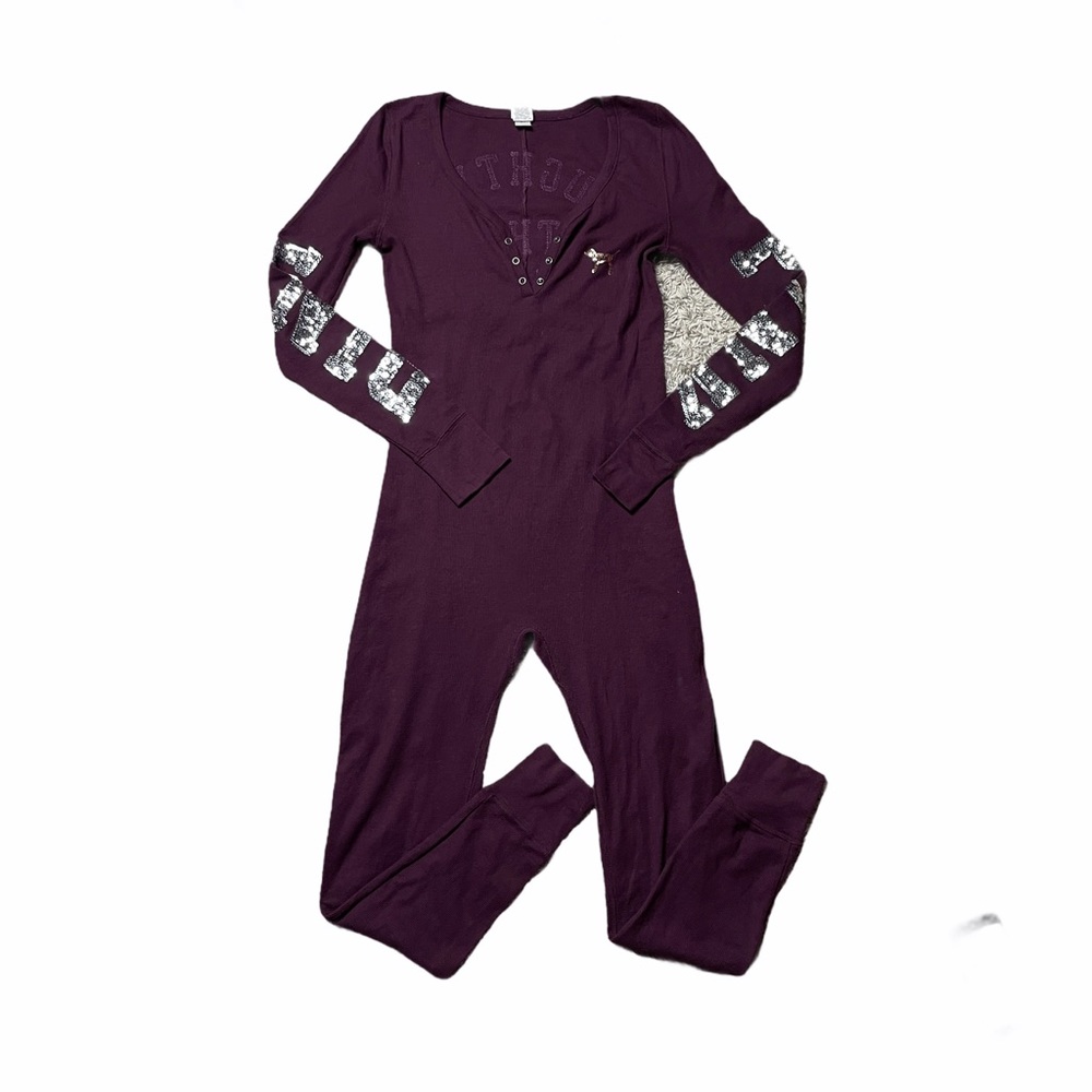 Victoria's Secret Plum Pajama Onesie with Metallic Accents - Picture 2 of 9